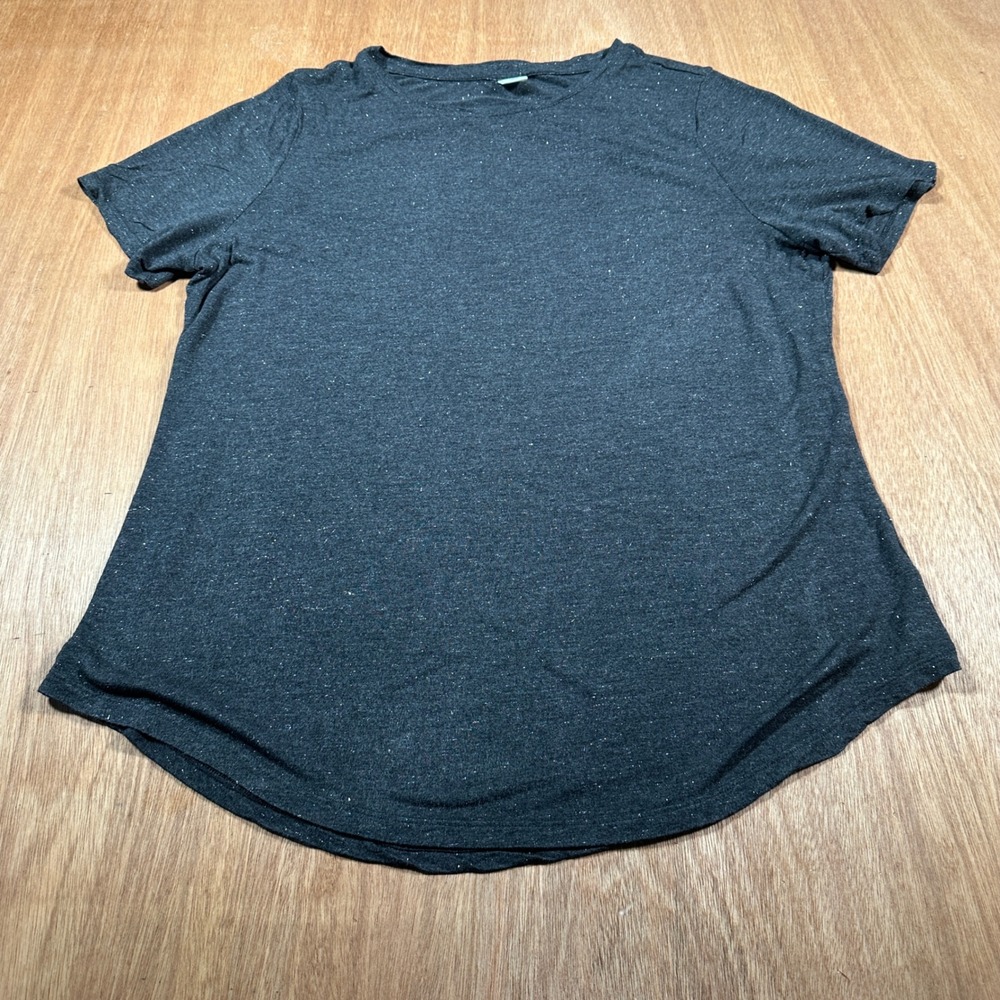 Old Navy Luxe T-Shirt Women Large Charcoal Grey Metallic Sparkle Curved Hem Tee